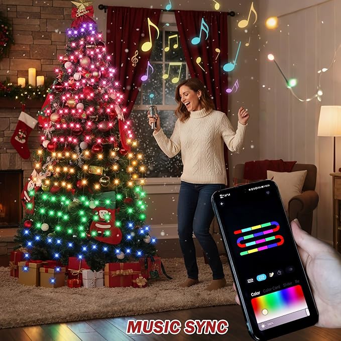 Smart Christmas Tree Lights, 200 LEDs Christmas String Lights with Remote Control & APP for Indoor Outdoor , 6.6FT x 10 Lines Fairy Lights with DIY scenarios 24 Modes for Xmas Tree Decorations