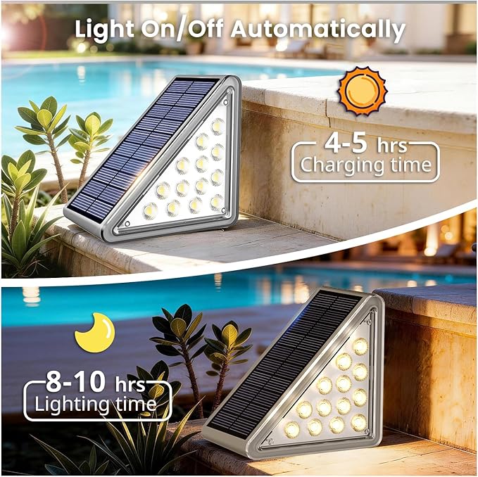 JEJOT Solar Step Lights Outdoor Waterproof IP65,Warm White Solar Stair Lights, Outdoor Light Decor for Stair, Deck, Step, Porch and Outside Patio, 6 Pack