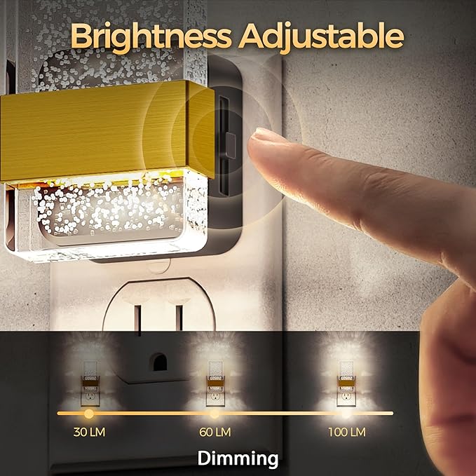 DORESshop LED Night Lights Plug into Wall, [2 Pack] 0-100LM Dimmable Nightlight, Bubble Decorative Night Light, Dusk to Dawn Sensor, Wall Sconce-Style Design Nightlights for Bathroom, Hallway, 5000K