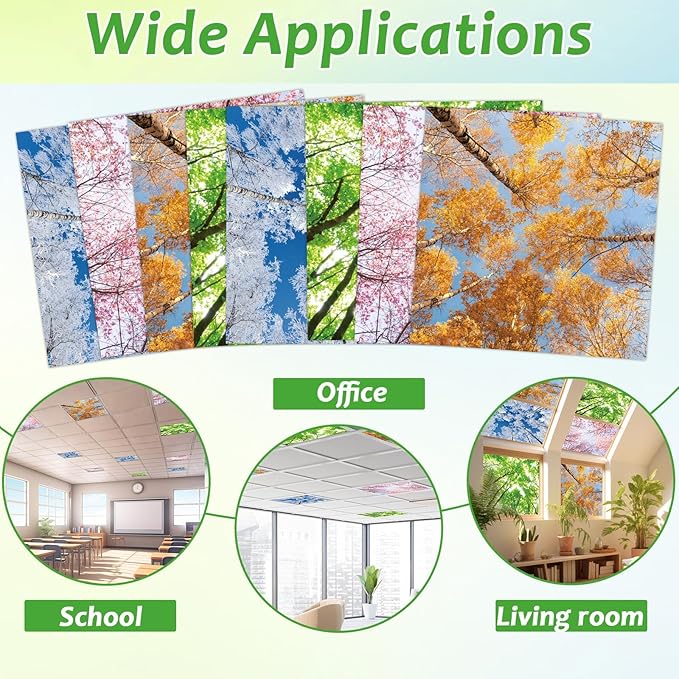 4 Pcs Fluorescent Light Covers with 32 Magnets Decorative for Classroom Ceiling Light 2 x 2 Feet Magnetic Light Covers Filter Easy Install for Office Hospitals & Home Drop Ceiling Supplies（Season）