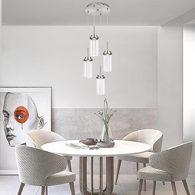 MELUCEE Modern LED Pendant Light Fixtures 4-Light Kitchen Pendant Lights with 3000K-6000K Adjustable Color Temperature Brushed Nickel Ceiling Hanging Lamp for Dining Room Bedroom Kitchen Island
