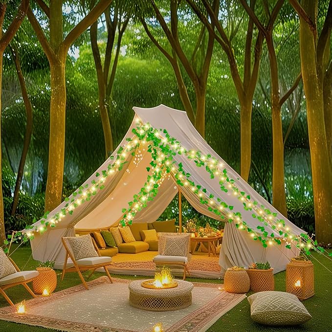 (New) 2 Pack Vines with Lights, 6.56FT 40 LED String Lights with Leaf, LED Artificial Vines with Fairy Light, 2 Modes Fake Vines Ivy String Lights for Bedroom, Wall, Room, Garden, Party Decoration