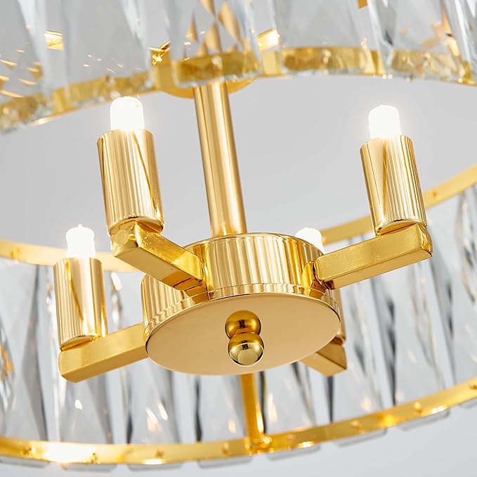 K9 Crystal Chandeliers, 4-Light Modern Pendant Light Fixture for Living Room, Dinning Room, D15 × H9~47inch(Adjustable Height), Gold Finish Frame & K9 Crystal