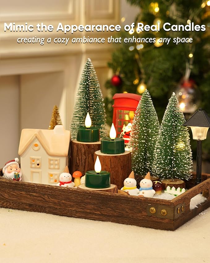 Amagic Flameless Green Timer Remote Tealights Candles, 3D Black Wick Flickering Tea Light, 300+Hour Colored Votive Candles Battery Operated, Set of 12 for Christmas, Theme Party, Holiday, Home Decor