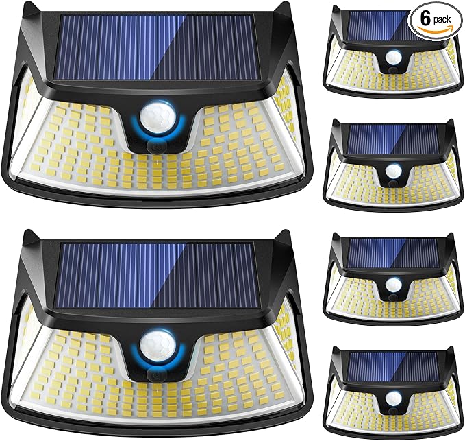 152LED Solar Motion Light Outdoor, 850LM Super Bright 3-Mode Motion Sensor Light, IP65 Waterproof, 270° Wide-Angle Security Light, Solar Powered Flood Lamp for Garden, Wall, Fence, and Garage (6 Pack)
