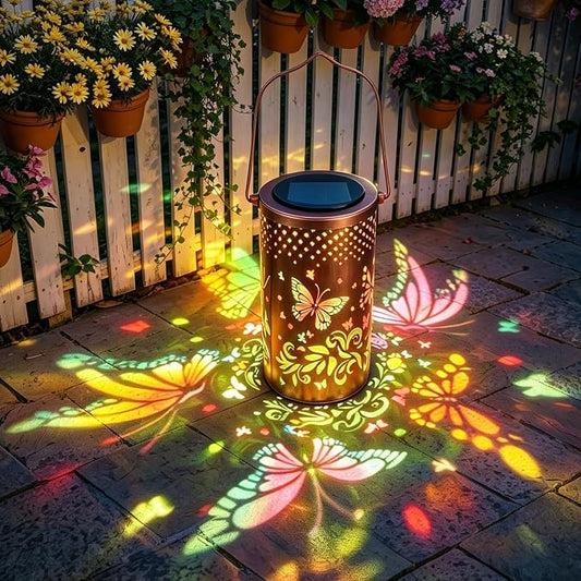 Colorful Solar Lanterns Outdoor Waterproof, Garden Decor LED Butterfly Solar Lights Gifts for Women Mom Sister Grandma, Metal Hanging Lantern for Outside Table Tree Garden Patio Yard Lawn Porch Decor