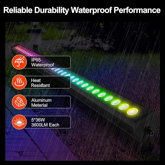40-Inch Linkable LED Wall Washer Light Bar – Smart RGBCW Color Changing LED, Bluetooth & RF Remote Control, 2700K–6500K Tunable White, 16M Colors, 1–100% Dimmable, IP65 Waterproof