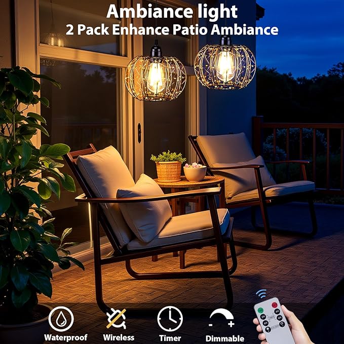 3 Pack Battery Operated Hanging Outdoor Chandelier, Battery Operated Gazebo Pendant Light Outdoor, No Wiring, Powered by 4 AA Batteries, for Gazebo, Porch, Pergola, Decor Lighting