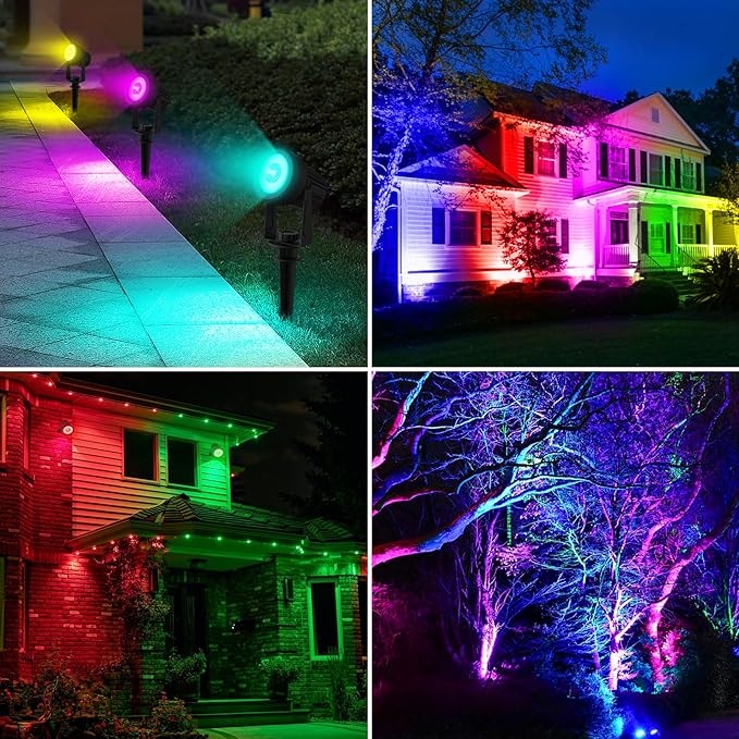 T-SUNUS Halloween Color Changing Solar Landscape Spotlights 2 Pack, IP65 Waterproof Christmas Lights 9.8ft Cable, Outdoor RGB Spot Light Separated Panel for Flag Tree Yard Garden Driveway Walkway Pond