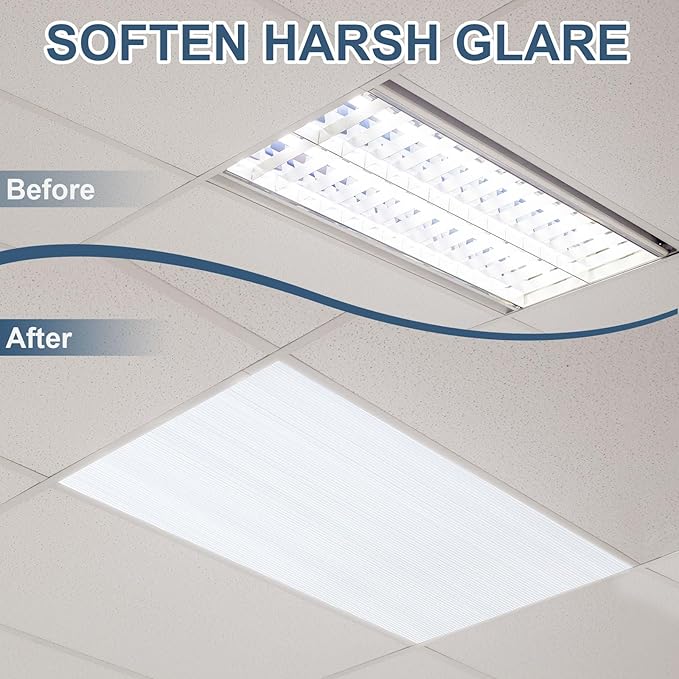 Pushglossy 6 Pack 22.5" x 46.5" x 0.2" Fluorescent Light Covers Replacement, Cuttable Polycarbonate Diffuser Panels for Drop Ceiling Light Fixture for Office Classroom Commercial Use (Clear)