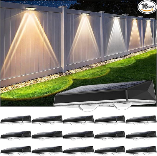 Solar Fence Lights Outdoor, 16-Pack 120LM Fence Lights Solar Powered, IP67 Waterproof Dusk to Dawn Auto On/Off 12+ Hours for Outside/Backyard/Wall/Step/Patio/Deck/Pool (3000K/4000K/6000K White)