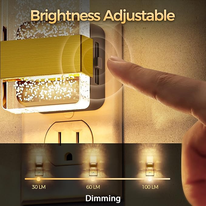 DORESshop LED Night Lights Plug Into Wall [2 Pack], 0-100LM Dimmable Nightlight, Bubble Decorative Night Light with Dusk-to-Dawn Sensor, Wall Sconce-Style Design Nightlights for Bathroom, Hallway,Gift
