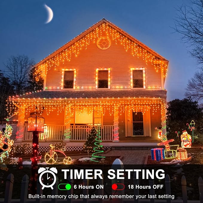 Orange Icicle Lights for Outside - 66FT 640 LED Icicle Halloween Lights with 8 Modes Timer, 120 Drops Waterproof Connectable String Lights Indoor for Patio Garden Holiday Decorations, Orange