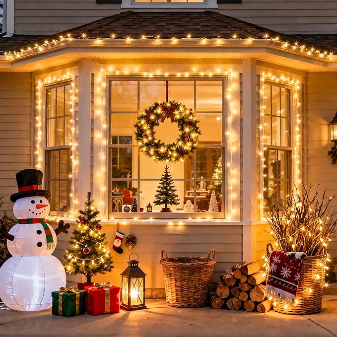 JMEXSUSS 500 LED Warm White Christmas Lights Indoor Outdoor, 163ft Clear Wire Plug-in String Lights Bedroom, 8 Modes Remote Control Christmas Tree Light for Bedroom Tree Classroom