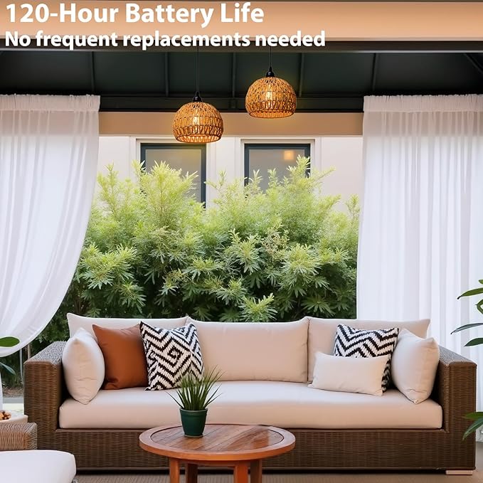 Battery Operated Hanging Outdoor Chandelier, Battery Power Pendant Light, Gazebo Lights Outdoor Waterproof, for Gazebo, Pergola, Porch, Patio, Indoor Outdoor Decor Lighting (2)
