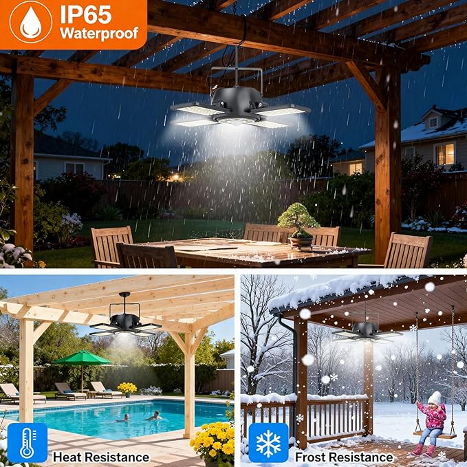 Latband Solar Shed Light Outdoor Indoor Upgrade 1200LM 174LED 4 and 1 Heads Motion Sensor Pendant Light, Solar Lights with 5 Lighting Modes Remote Control IP65 Waterproof for Barn Patio Gazebo Shop