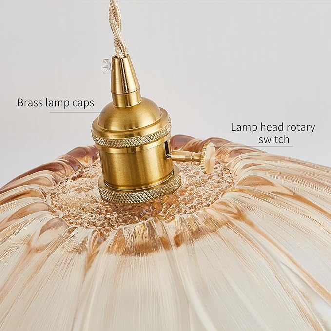 Pendant Light Kitchen Island Amber Glass Hanging Light Fixture Folwer Light Vintage Pendant Lights Modern Lighting for Bedroom Kitchen Hallway Bathroom Brown Sunflower