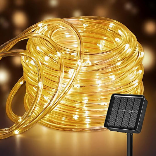Brightown Solar Rope Lights, 1 Pack 39FT 100 LED Warm White Solar String Lights Outdoor, IP65 Waterproof Solar Powered Fairy Lights with 8 Lighting Modes for Yard Garden Patio Tree Decoration