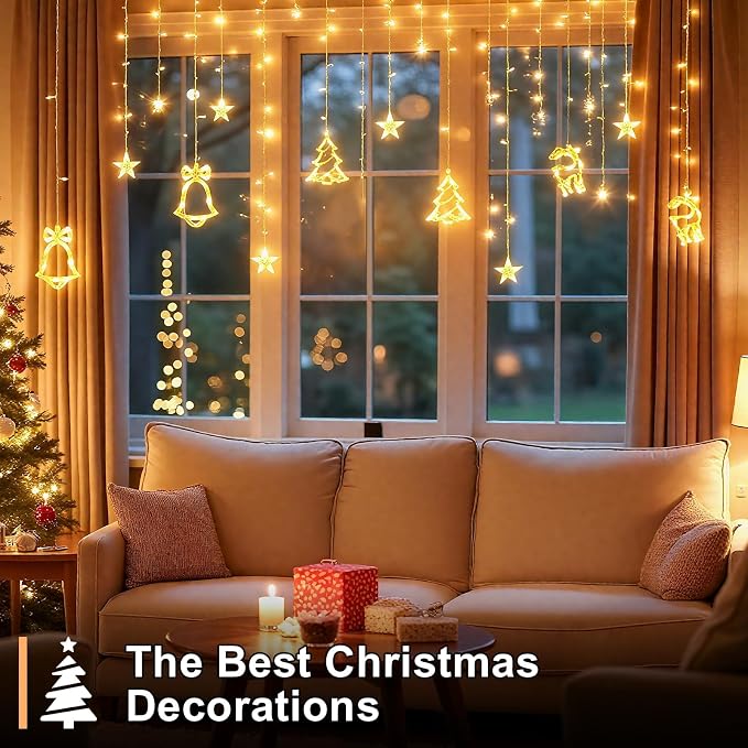 Curtain String Light Decorations 11.48FT Connectable Warm White Hanging Home Lamp USB Powered Fairy Light Indoor/Outdoor for Family Party Decor