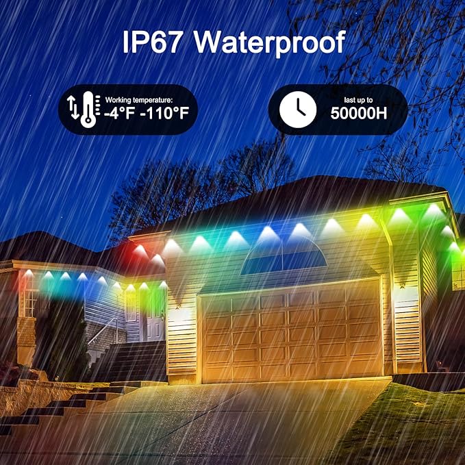 Permanent Outdoor Lights, 200ft Outdoor String Light Smart RGB with 72 Scene Modes, IP67 Waterproof Holiday Lights for Outside, APP and Remote Control Party Holidays