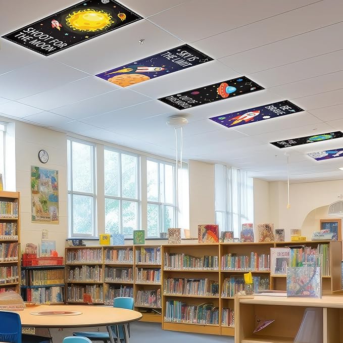 6 Pcs Fluorescent Light Covers with 60 Magnets Decorative for Classroom Ceiling Lights 4 x 2 Feet Magnetic Light Cover Filter Easy Install for Office Hospital Home Ceiling Supplies (Outer Space)