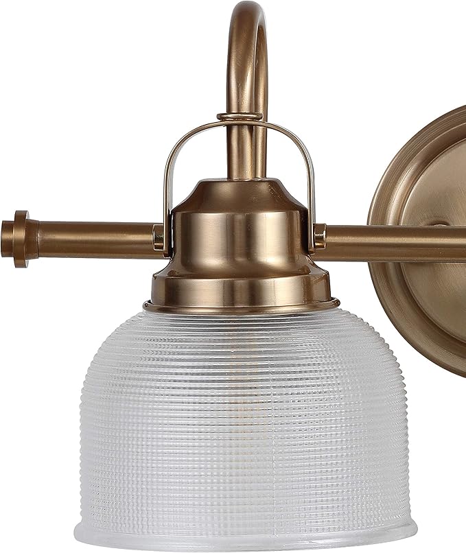 JONATHAN Y 17.25" Brass Gold Modern Bathroom Vanity Light, 2-Light LED Wall Sconce, Clear Glass Bell Shade for Mirror Hallway Kitchen, ETL Listed, LED Bulb Included (JYL7408B)