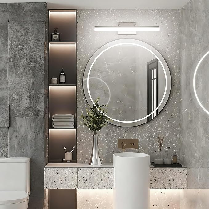 Aipsun 24 inch Modern Brushed Nickel Vanity Light Adjustable Bathroom Light Fixtures Over Mirror Rotatable Vanity Lighting 5500K