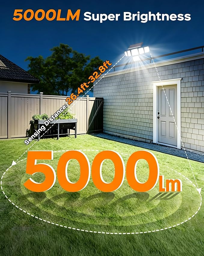 Motion Sensor Outdoor Lights with Flexible Octopus Tripod , 5000LM 336LED Security Flood Lights with Remote Control, 360°Wide Angle, 6 Heads Solar Lights Outdoor Waterproof for Yard Patio Garage