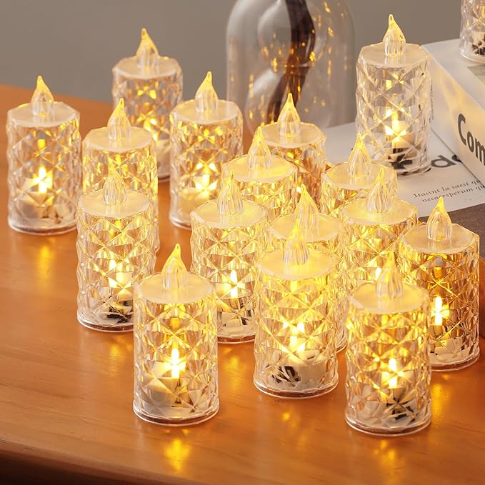 12-Pack Flameless Candles, Battery Operated Crystal LED, 200+H Runtime – Realistic Flickering Light for Table Centerpiece, Safe for Mother's Day, Father's Day, BBQs, Outdoor & Family Gatherings