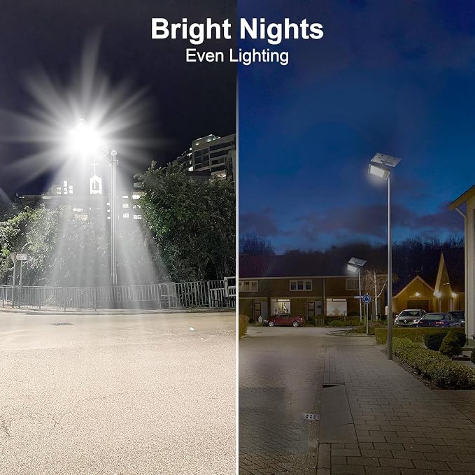 Ultra Bright Solar Street Lights Outdoor: 12000W Solar Lights Outdoor with 300,000LM, IP67 Waterproof Dusk to Dawn with Remote Commercial & Industrial Floodlight for Parking Lots, Warehouses, Yard