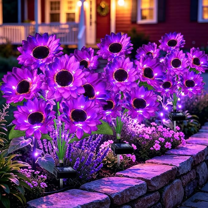 Solar Lights Outdoor, Gift for Women Mom Grandma Friends, 6 Pack 36 Solar Purple Sunflower Lights, Solar Flower Lights Waterproof, Outside Sunflower Decor Lights For Landscape Yard Patio Lawn Pathway