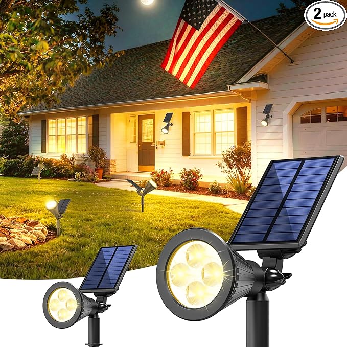 JEJOT 2 Pack Solar Lights Outdoor Waterproof,Warm White Light,2 Lighting Modes,Solar Powered Spotlights for Yard Garden Solar Spot Lights for Flag Landscape Auto On/Off