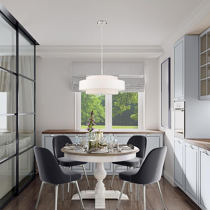 Livex Lighting Fabric Shade 52138-91 Meridian 5 Light Brushed Nickel Pendant