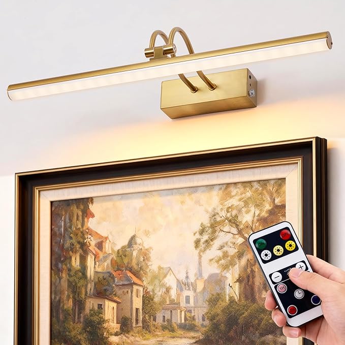 RAIFOOLLY Picture Light, 16inch Cordless Picture Lights for Wall with Timer and Dimmable, Battery Operated Wall Lights for Display Gallery Painting Art Frame Portrait, Metal, Dual Color Temperature