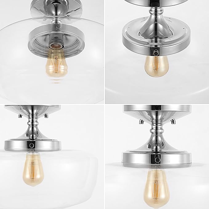 JONATHAN Y 14" Chrome Modern Farmhouse LED Flush Mount Light Fixture, Clear Glass Shade, Rustic Industrial Schoolhouse Lamp for Kitchen Hallway Bedroom (JYL7517C)