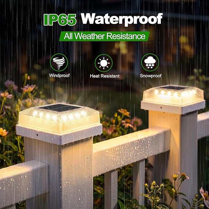 Brightever 3.5x3.5 4x4 Solar Post Cap Light Outdoor, 8-Pack Fence Post Solar Lights for Wooden/Vinyl Posts, 3 Lighting Modes, Solar Powered Waterproof Deck Post Lights for Garden Patio, White