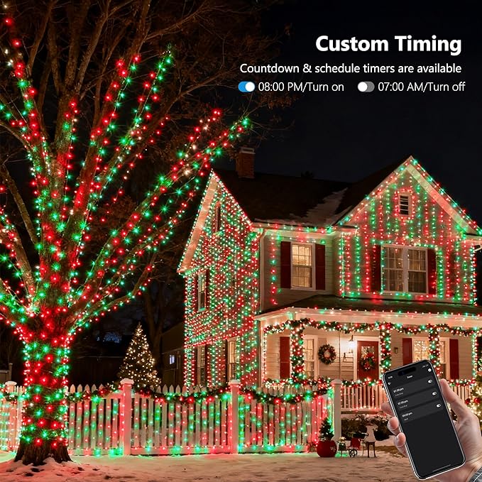Brizled Smart Red Valentine String Lights/Green St. Patrick's Day Lights, 66FT 200 LED Color Changing Christmas Tree Lights WiFi App & Voice Control, Dimmable Music Sync for Indoor Outdoor Xmas Party