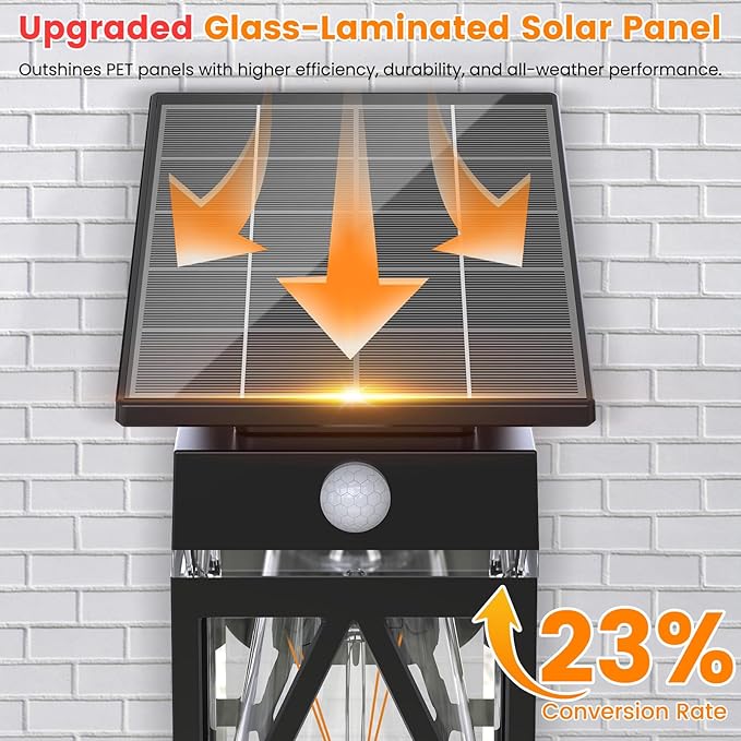2 Pack Solar Porch Lights Outdoor, Dusk to Dawn & Motion Sensor Solar Wall Light with Lantern Shape, 3 Modes IP65 Waterproof, E26 Bulb Exterior Sconce for Front Porch, Garage, Patio Security