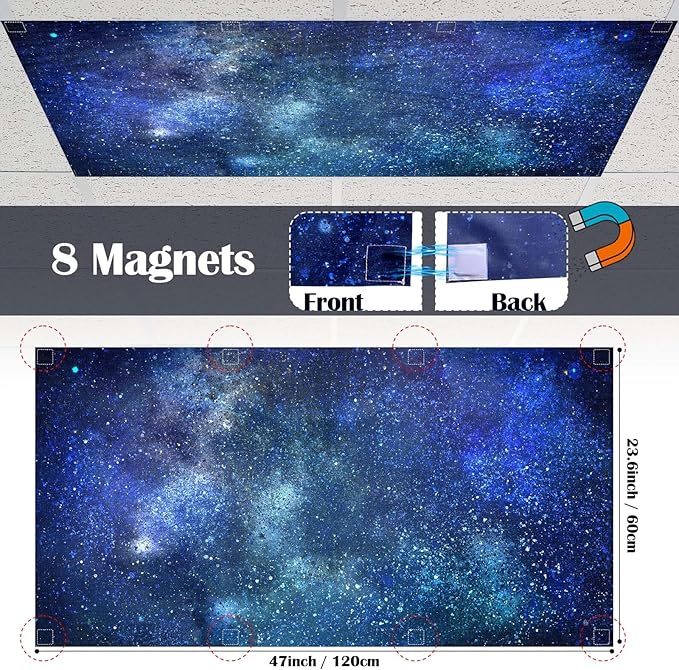 6 Pcs Fluorescent Light Covers for Ceiling Lights with 48 Magnets Decorative Magnetic Light Filters for Classroom Office Kitchen Decoration(Starry)