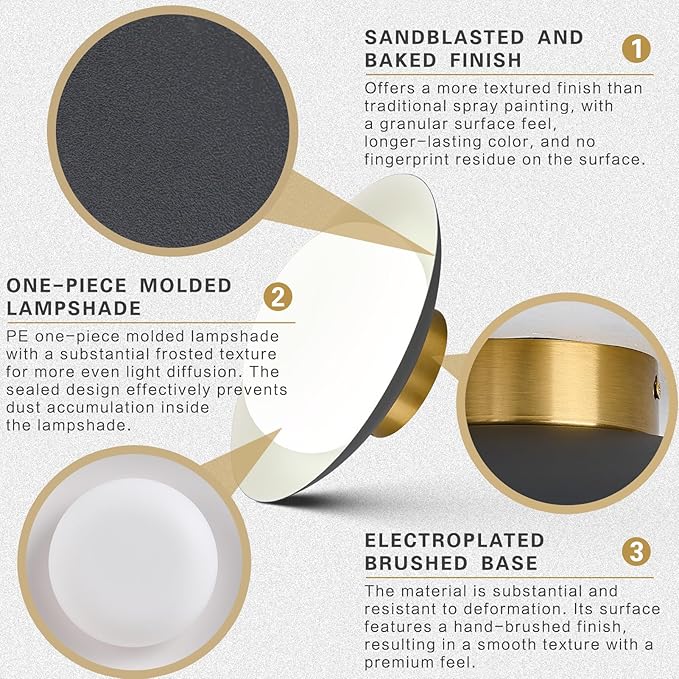 Modern LED Semi Flush Mount Ceiling Light Fixture,Energy Saving 24W Non Dimmable,Black and Gold,Easy to Install,for Hallway Bedroom Kitchen Bathroom Closet Entryway Laundry Room,5000K(11.81")