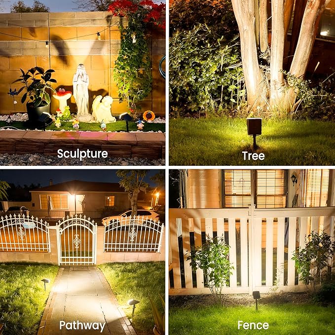 JEJOT Solar Lights Outdoor Waterproof IP65, Super Bright LED, 3000K 2 Lighting Modes, Solar Powered Yard Garden Solar Spot Lights for Outside Landscape Auto On/Off -8 Pack