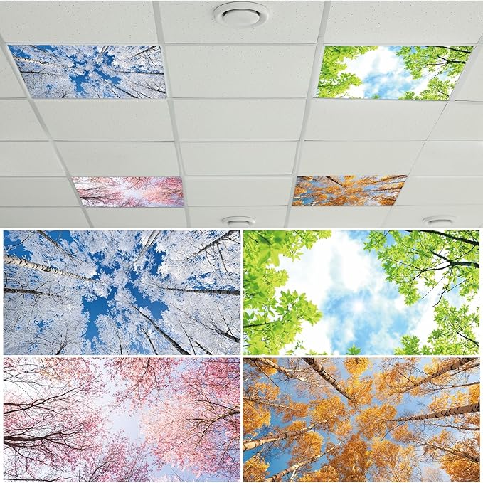 4 Pcs Fluorescent Light Covers with 40 Magnets Decorative for Classroom Ceiling Light 4 x 2 Feet Magnetic Light Covers Filter Easy Install for Office Hospitals & Home Drop Ceiling Supplies (Season)
