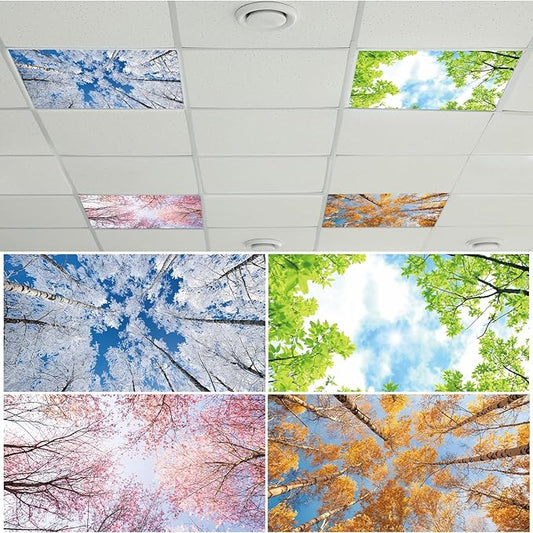 4 Pcs Fluorescent Light Covers with 40 Magnets Decorative for Classroom Ceiling Light 4 x 2 Feet Magnetic Light Covers Filter Easy Install for Office Hospitals & Home Drop Ceiling Supplies (Season)