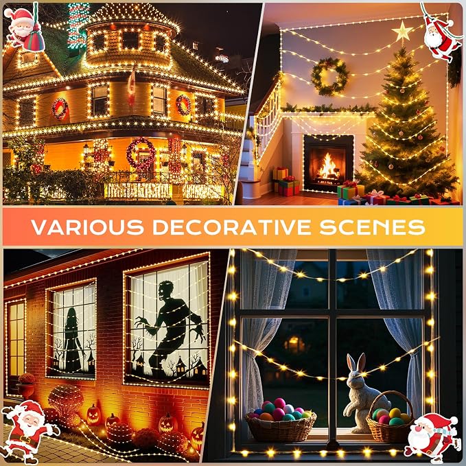 Marchpower Christmas Strip Lights Warm White - 98FT 600LED 9 Modes Chasing Clear Christmas Tree Lights, Waterproof Plug in Xmas Strip Light for Outdoor Indoor House Decor