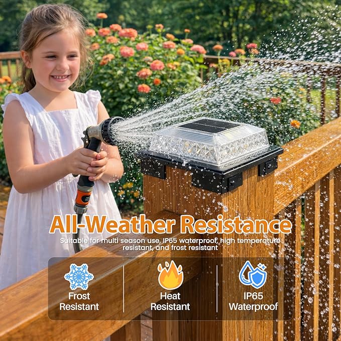 APONUO Solar Post Cap Lights, 3 Color Modes & 2 Brightness, Adjustable Base Fits 4x4 5x5 6x6 Posts (3.5-5.5 Inch), IP65 Waterproof, Deck & Fence Post Lights Solar Powered with Screws, Black, 2 Pack
