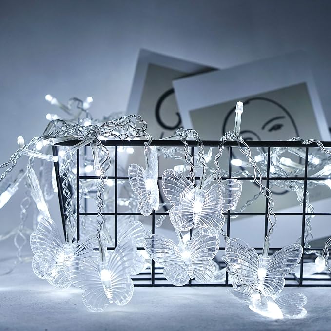 Butterfly Curtain Fairy Lights USB Plug in,8 Modes 120 LED 19.7FT Firefly Twinkle Timer String Lights with Remote, Waterproof Copper Wire for Bedroom Patio Christmas Wedding Party Dorm (Cool White)