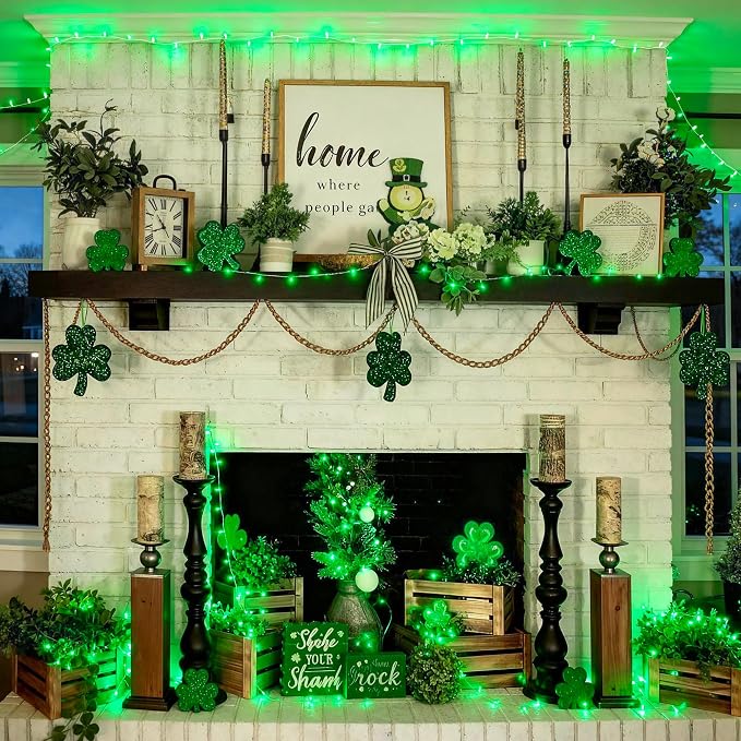 JMEXSUSS 2 Pack Green St Patricks Day Lights, Each 100 LED Connectable Green Christmas Lights Outdoor Waterproof, String Lights Plug in Indoor for St Patricks Day Christmas Bedroom Decorations