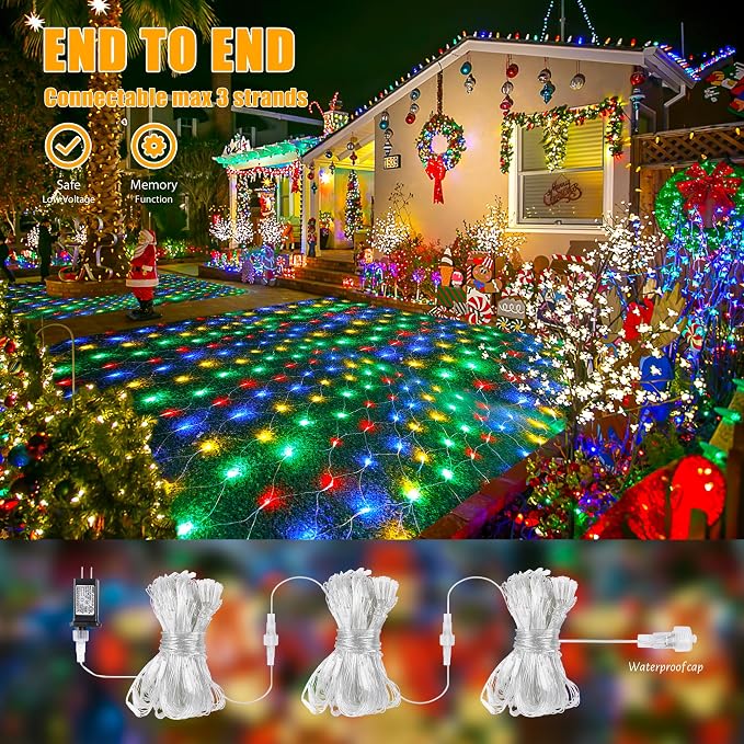 HEYFUNi Net Mesh String Lights, 360LED Multicolor Light Bulbs, 8 Lighting Modes, for Indoor Outdoor, Curtain, Christmas Tree, Bush, Party, Wedding, Fairy, Wall Decor (13 ft x 5 ft,Multicolor)