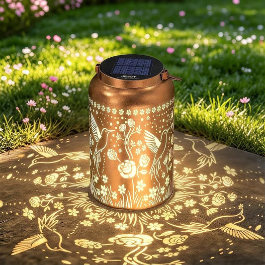 JEJOT Hummingbird Solar Lanterns Outdoor Waterproof, Birthday Gifts for Women Mom Grandma,Metal Hanging Solar Lantern for Yard,Garden,Porch Landscape Deconrations-1 Pack