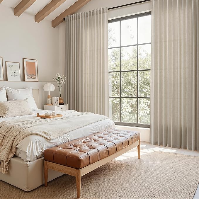Nanspring Cobblestone Linen Curtains for Living Room 98 Inches Long Light Filtering Semi Sheer Curtain Back Tab Modern Farmhouse Decor Elegant Drapes for Bedroom Dinner Room 52x98, 2 Panels